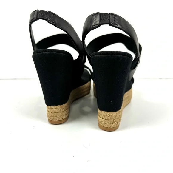 TORY BURCH Solid Black Two Band Canvas Espadrille Wedge Platform Sandals Sz 10.5 - Picture 6 of 9